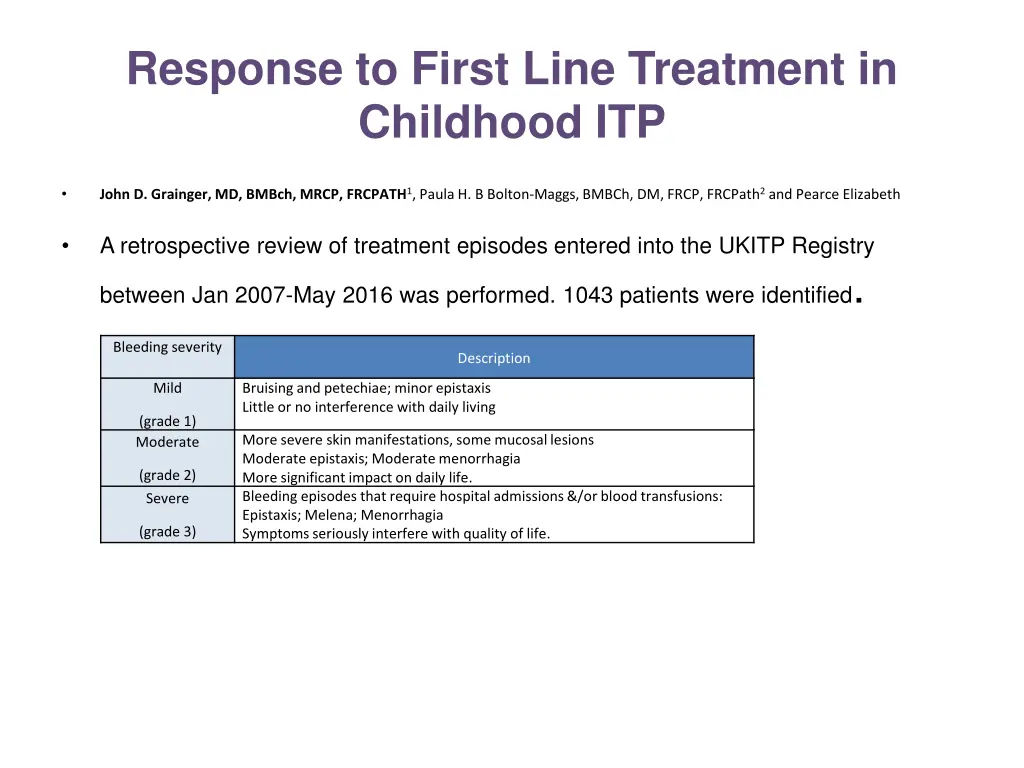 response to first line treatment in childhood itp