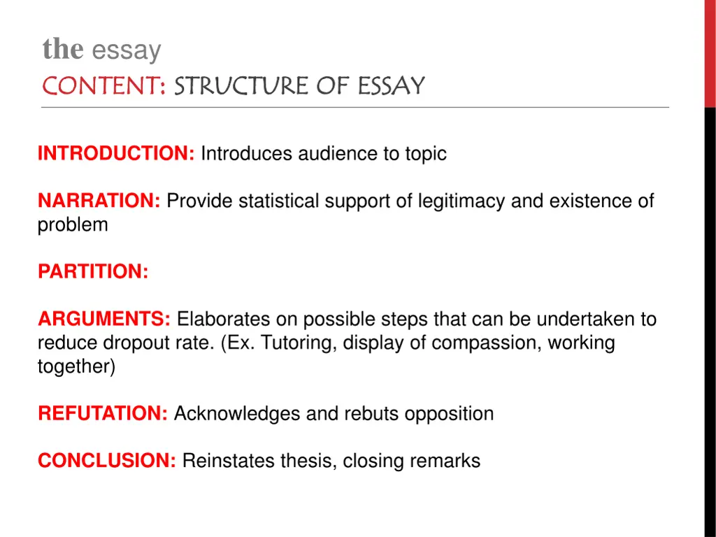 the essay content
