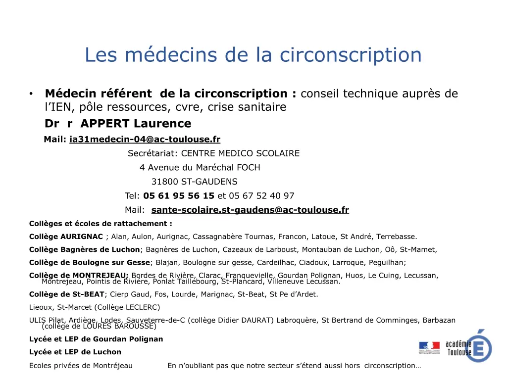les m decins de la circonscription 1