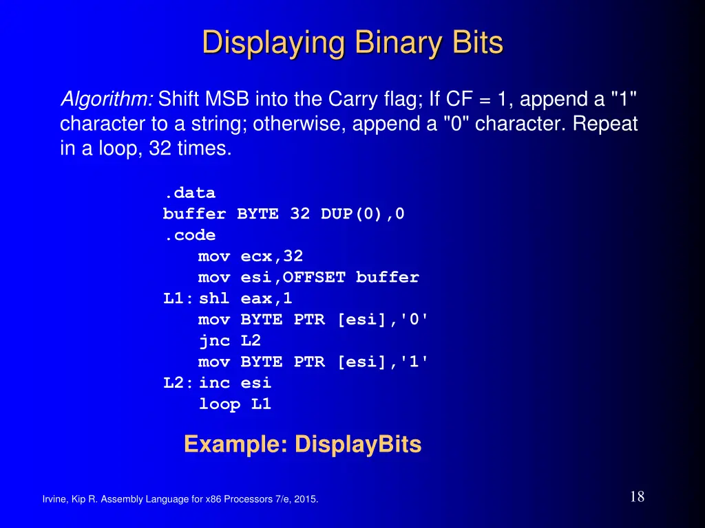 displaying binary bits