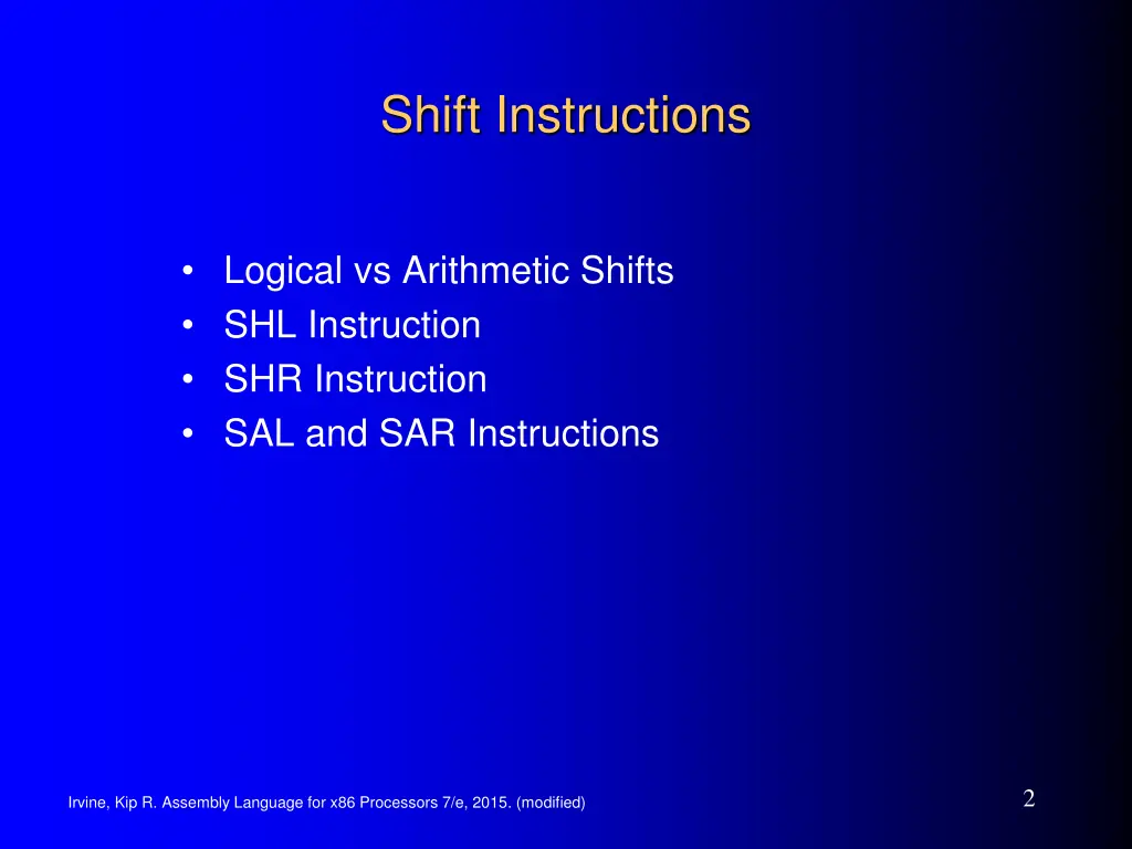 shift instructions
