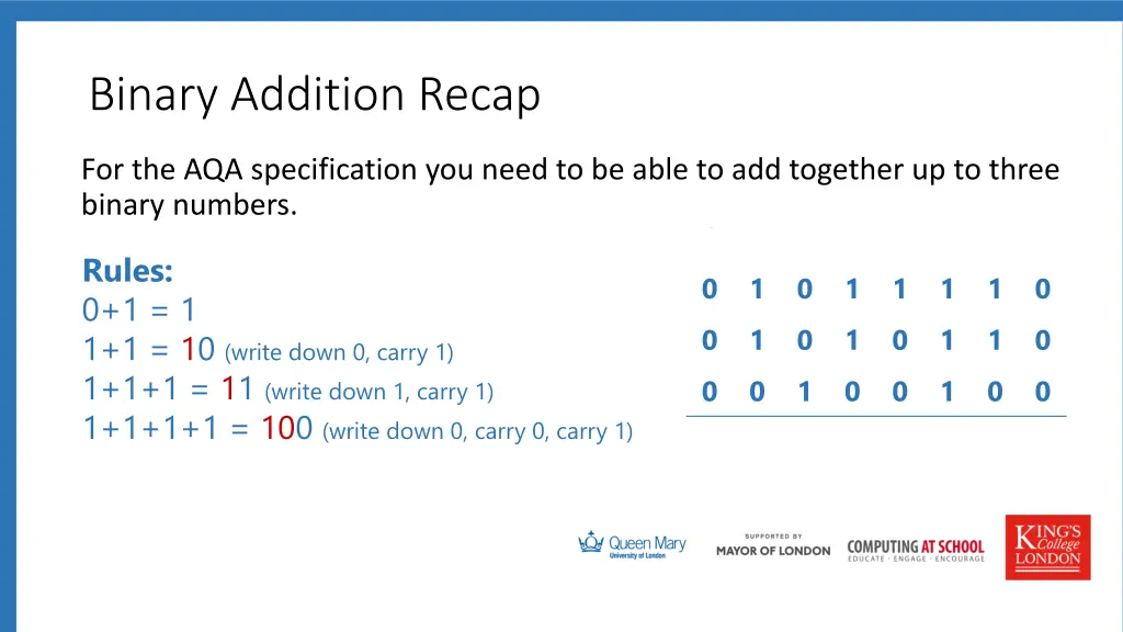 binary addition recap