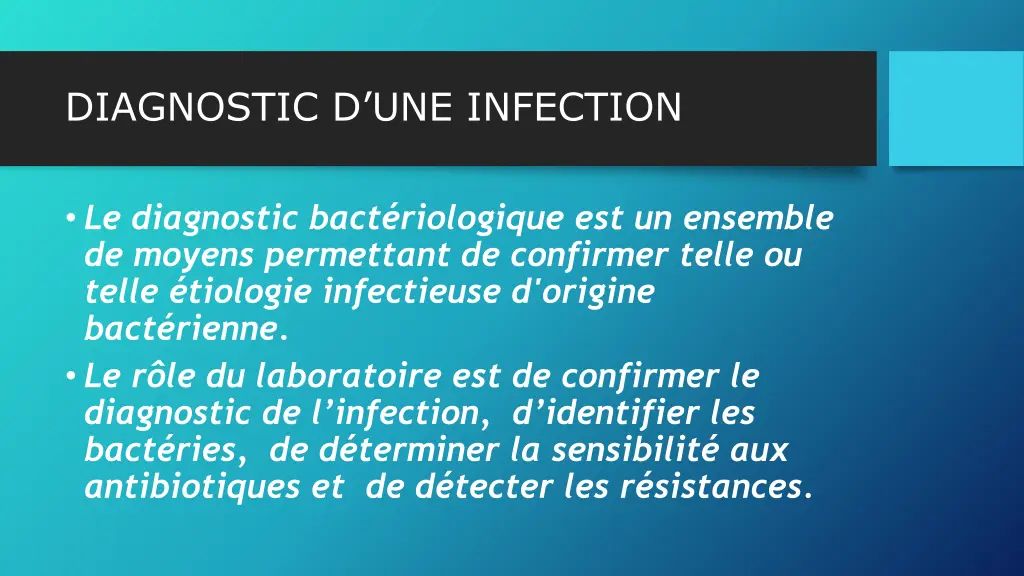diagnostic d une infection