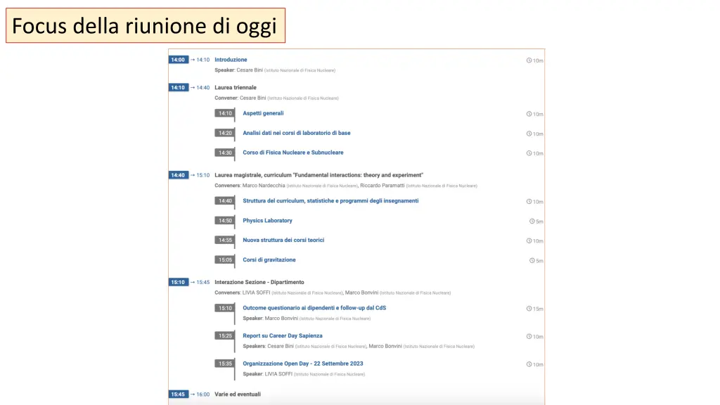 focus della riunione di oggi