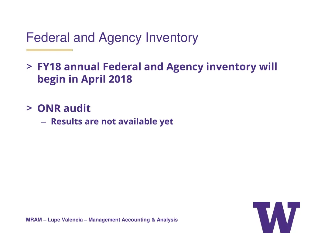 federal and agency inventory