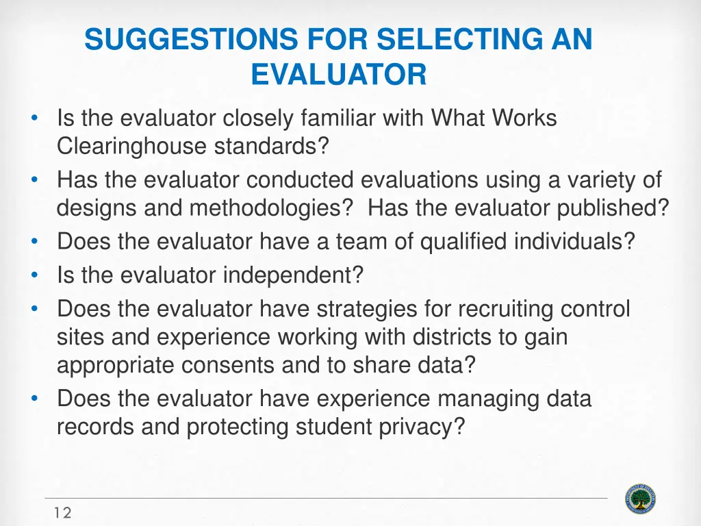suggestions for selecting an evaluator