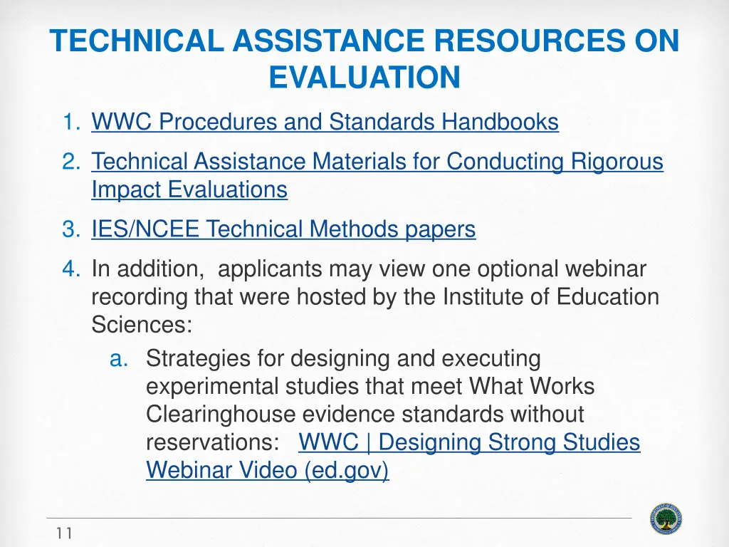 technical assistance resources on evaluation