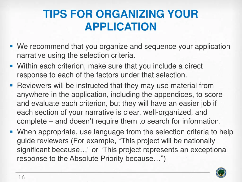 tips for organizing your application