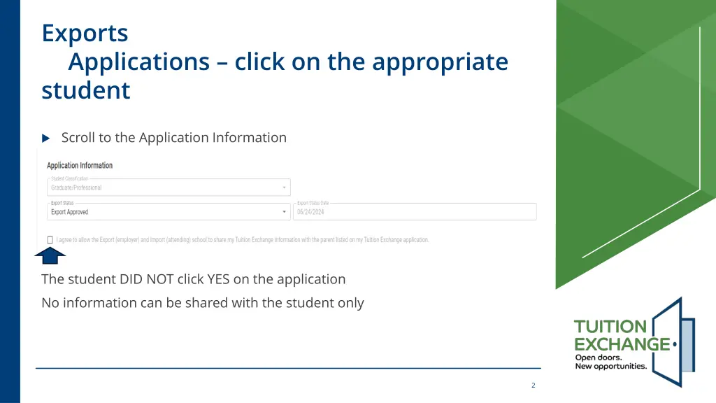exports applications click on the appropriate