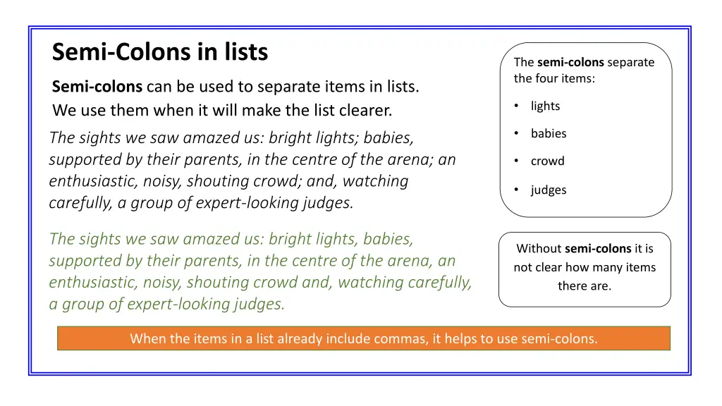 semi colons in lists