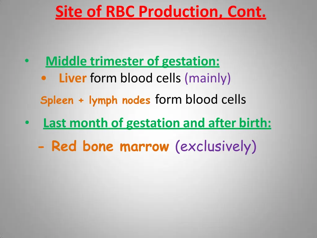 site of rbc production cont