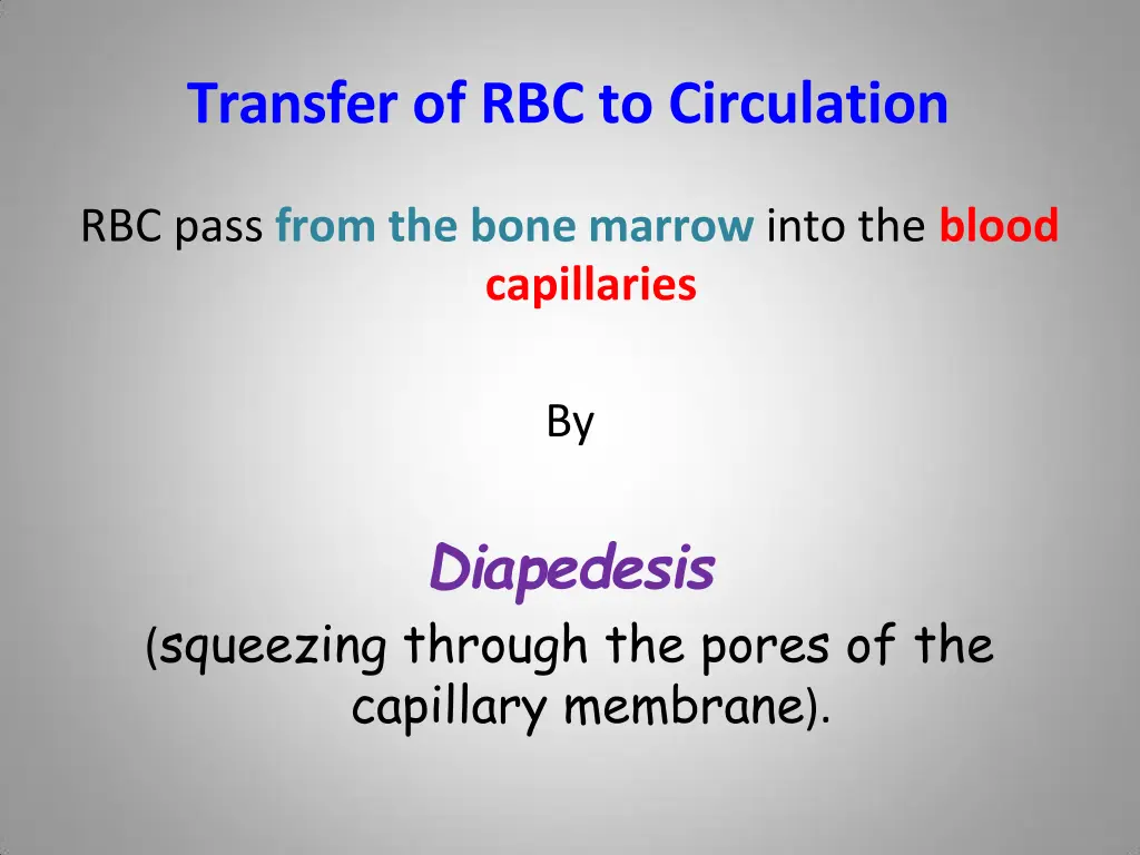 transfer of rbc to circulation