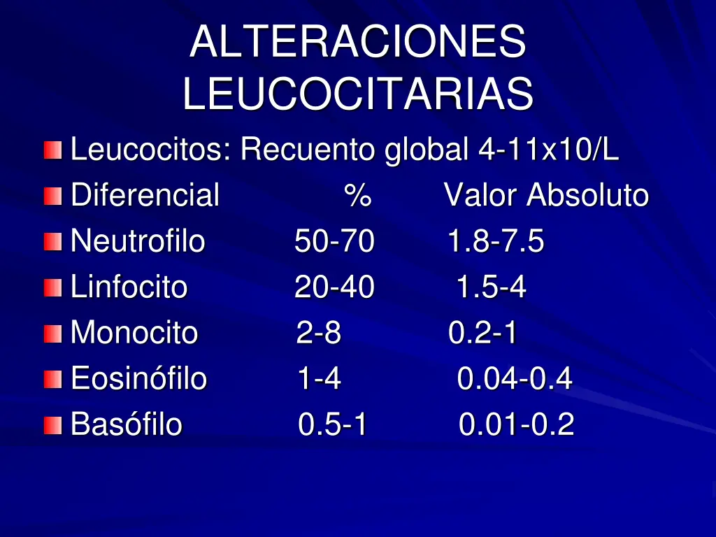alteraciones leucocitarias leucocitos recuento