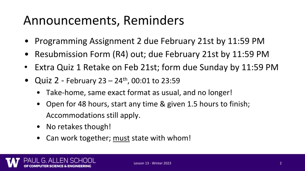 announcements reminders