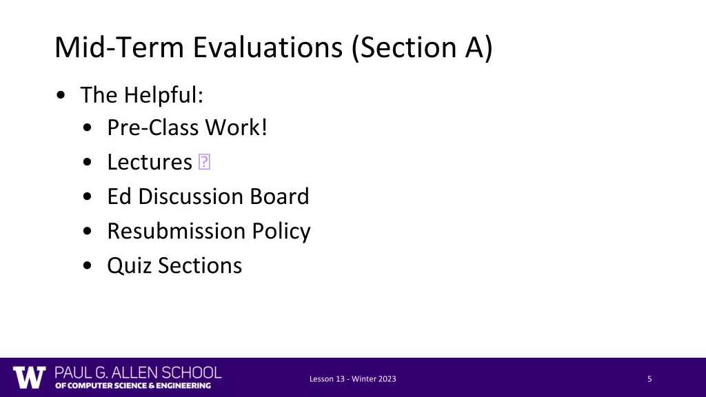 mid term evaluations section a