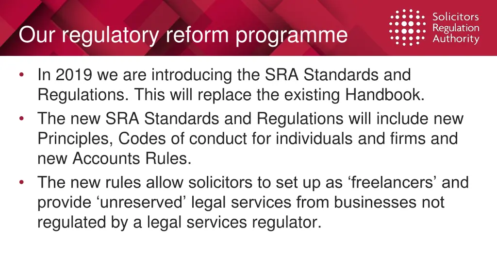 our regulatory reform programme
