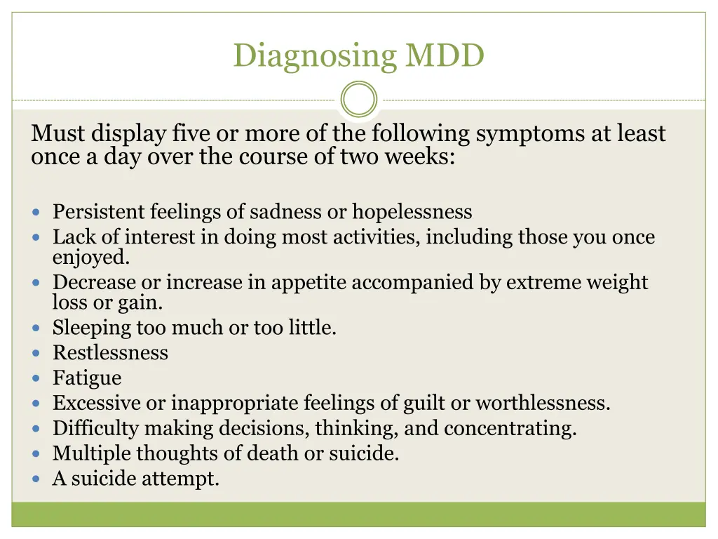diagnosing mdd