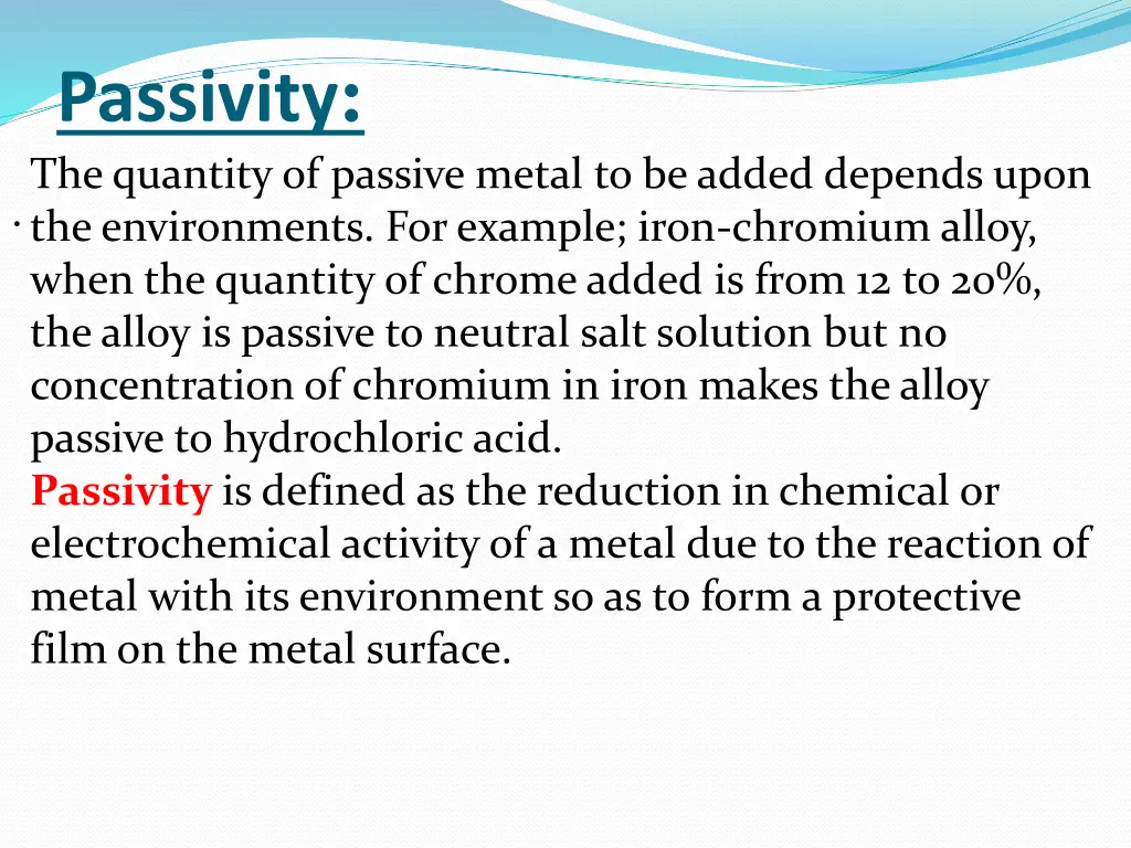 passivity the quantity of passive metal