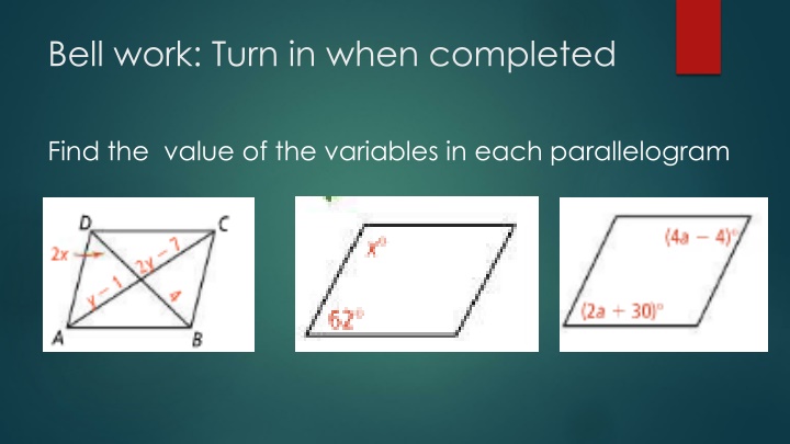 bell work turn in when completed