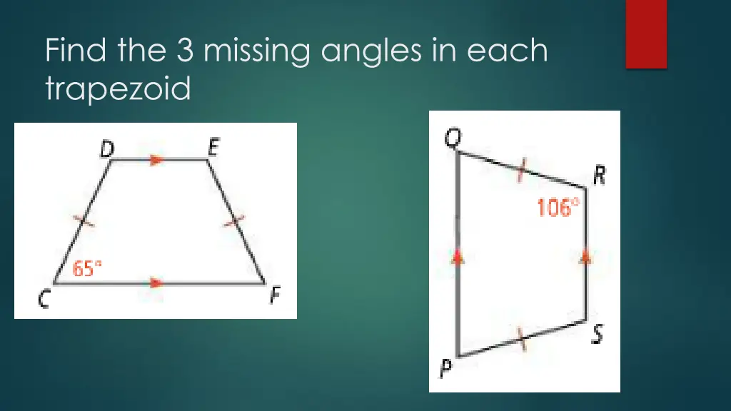 find the 3 missing angles in each trapezoid