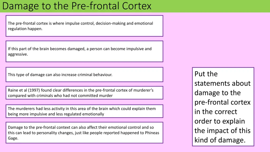 damage to the pre frontal cortex 1