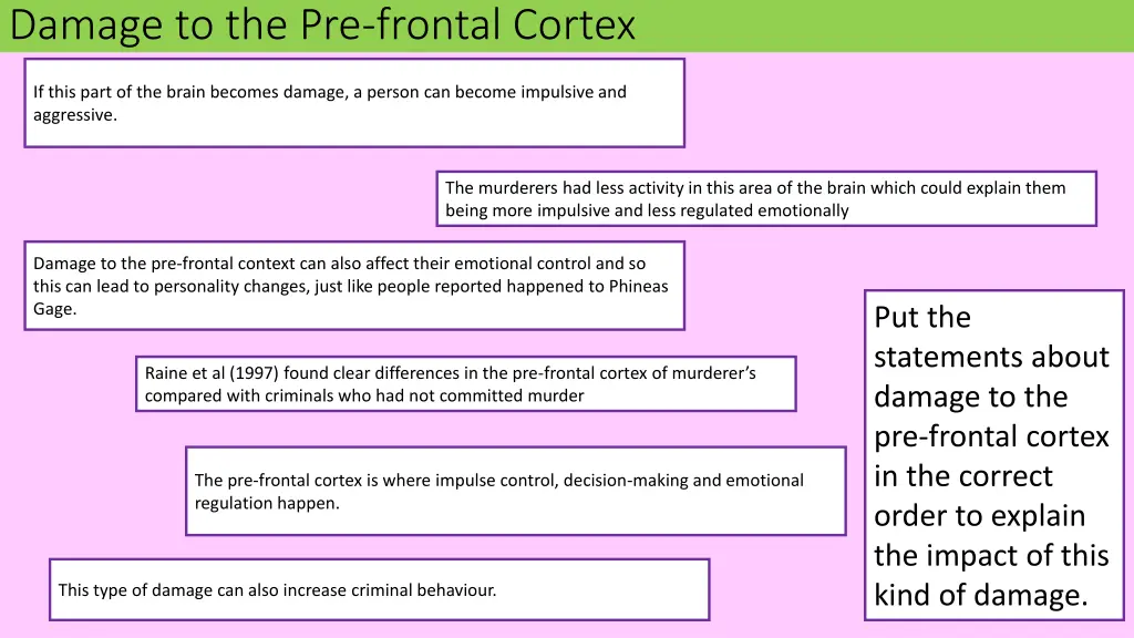 damage to the pre frontal cortex