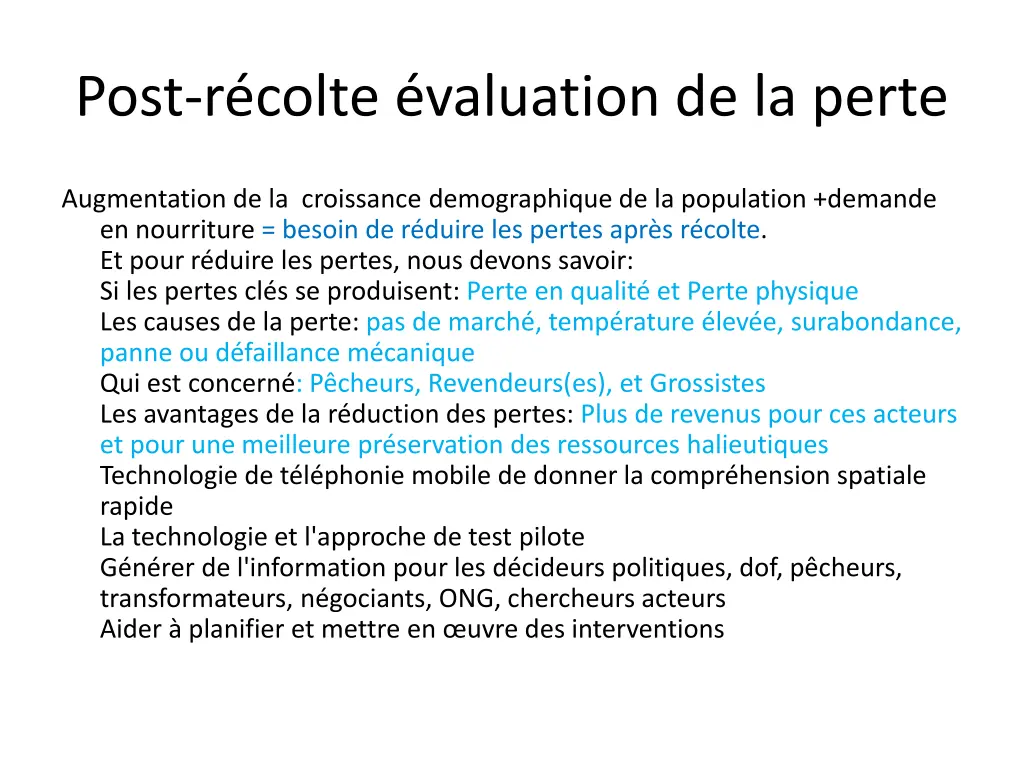 post r colte valuation de la perte
