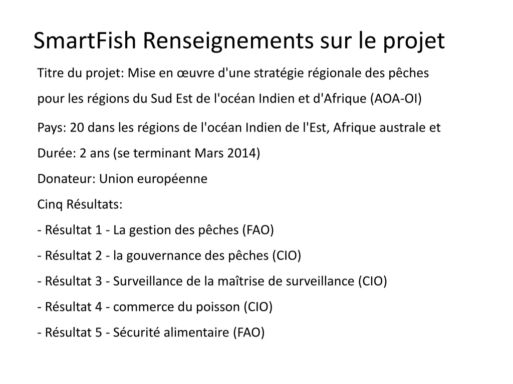 smartfish renseignements sur le projet