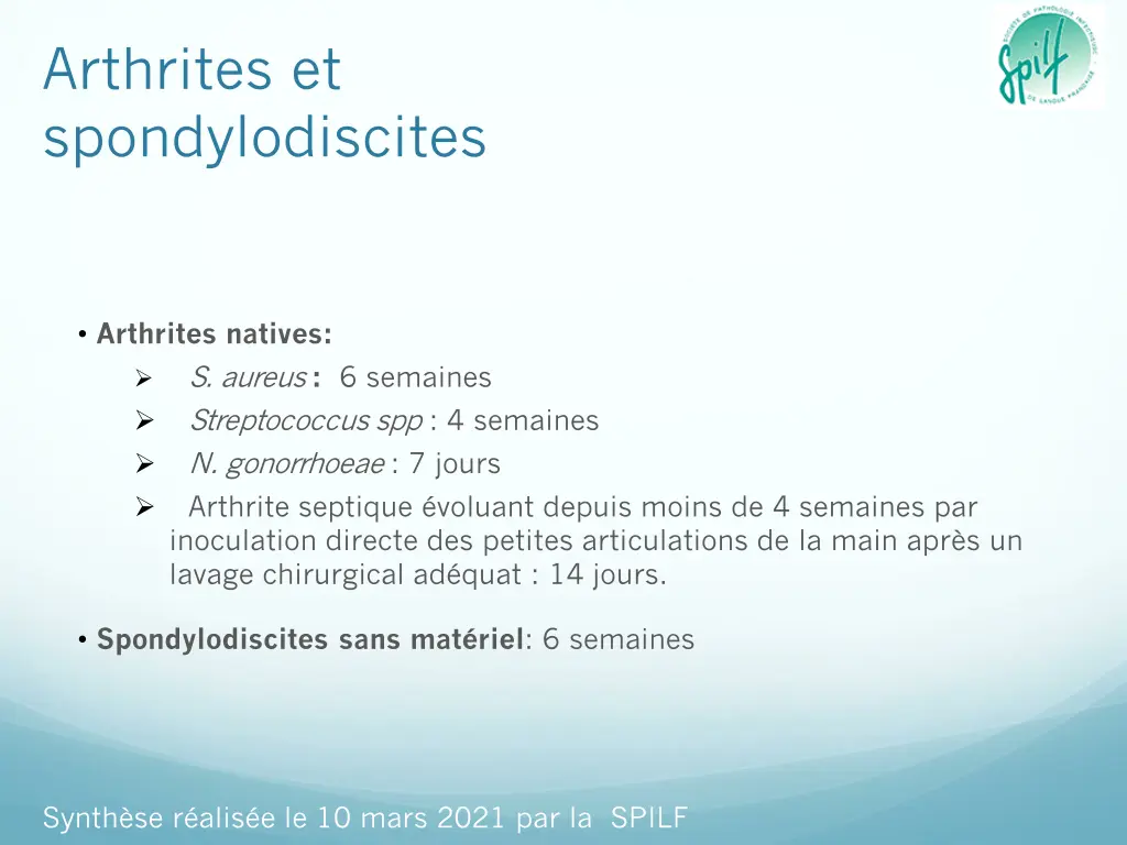 arthrites et spondylodiscites