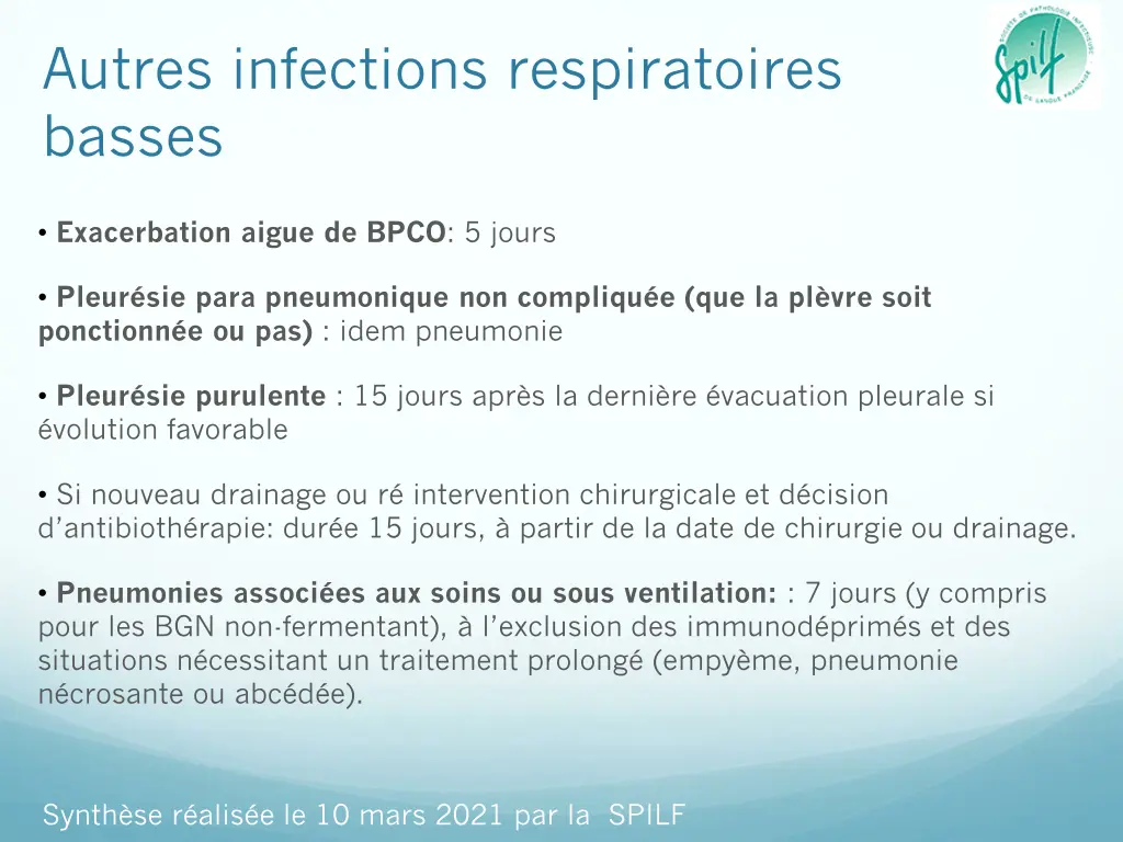 autres infections respiratoires basses