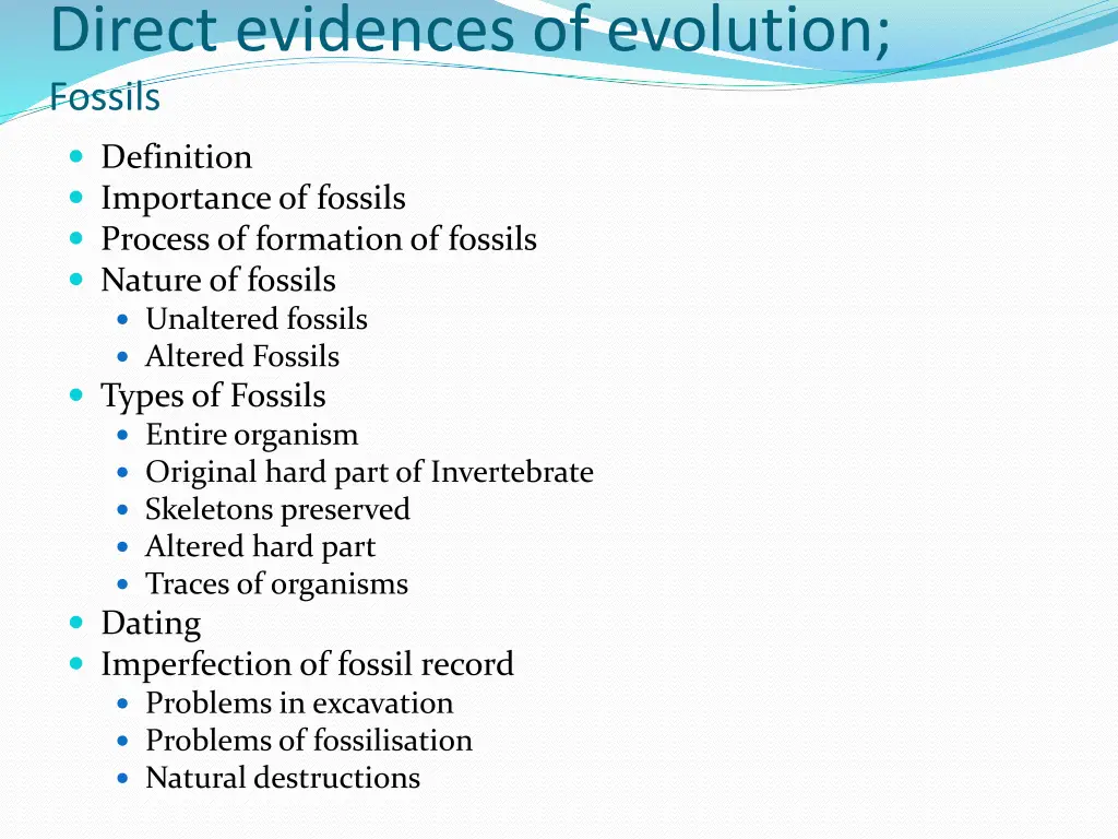 direct evidences of evolution fossils