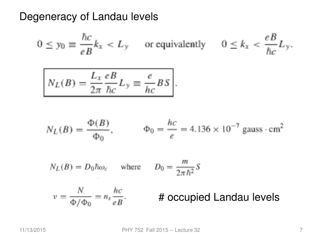 degeneracy of landau levels