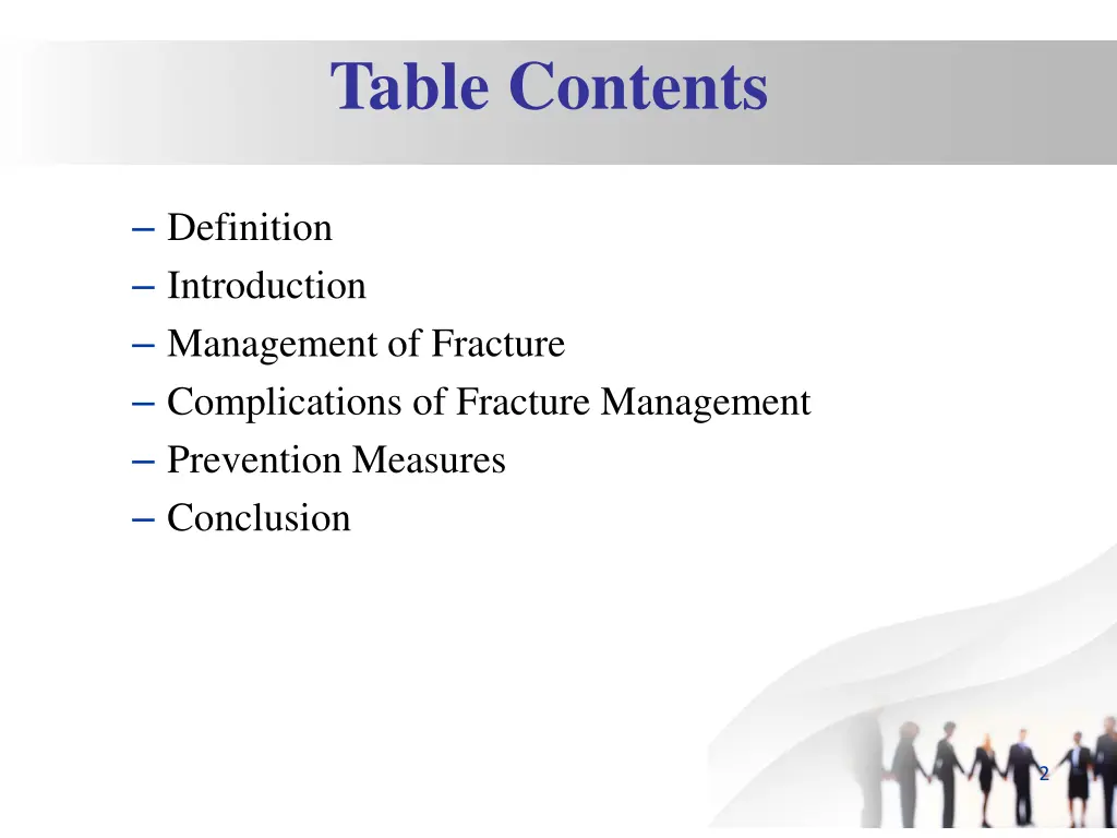 table contents