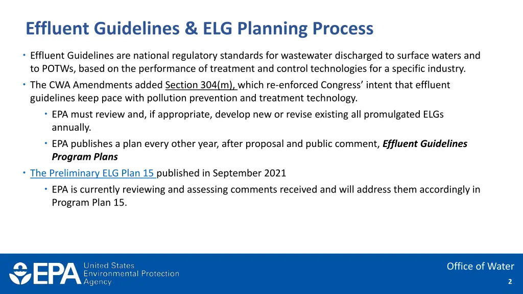 effluent guidelines elg planning process