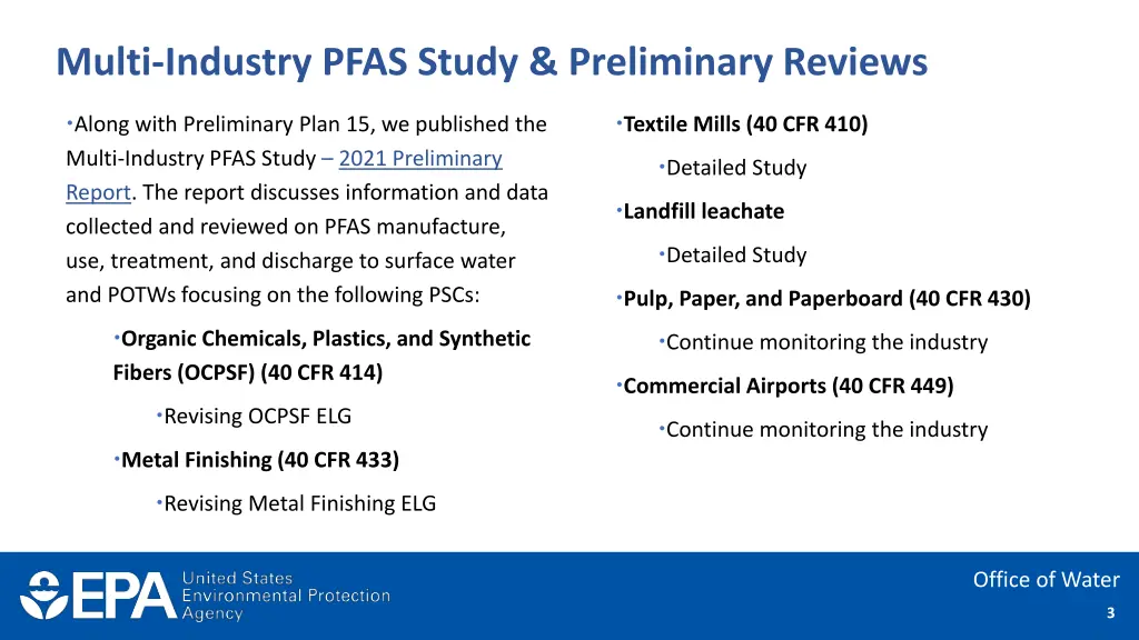 multi industry pfas study preliminary reviews
