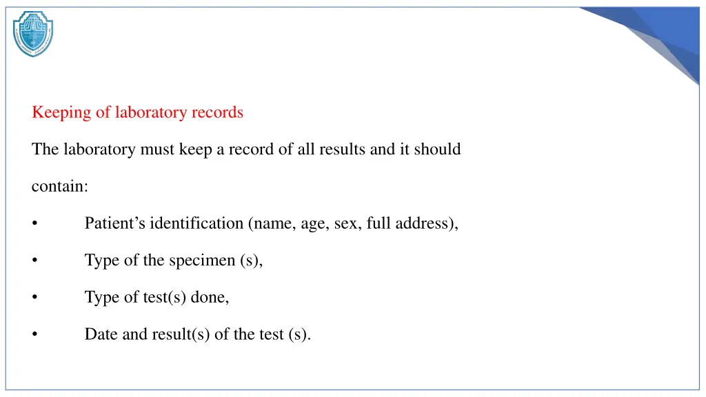 keeping of laboratory records