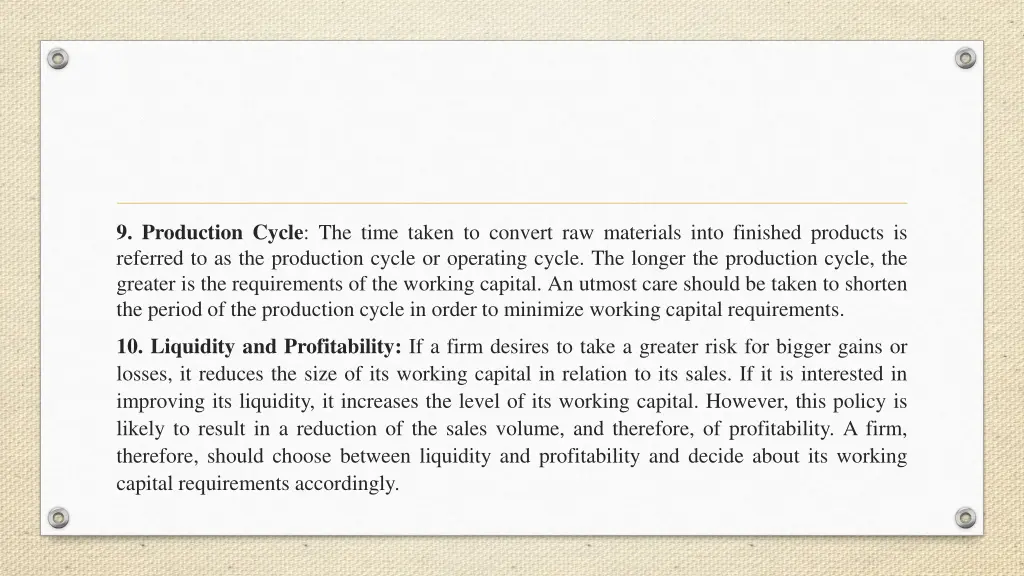 9 production cycle the time taken to convert