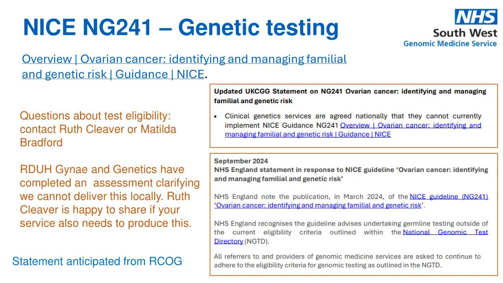 nice ng241 genetic testing