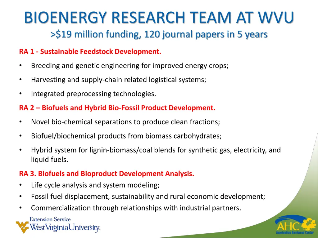 bioenergy research team at wvu 19 million funding