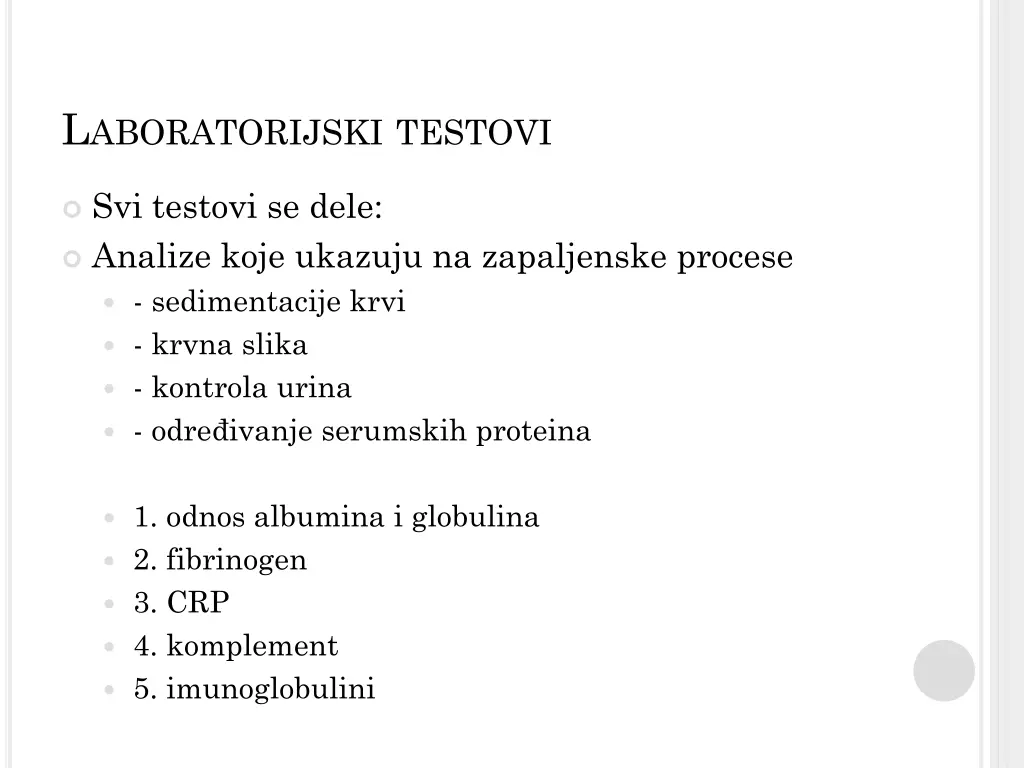 l aboratorijski testovi