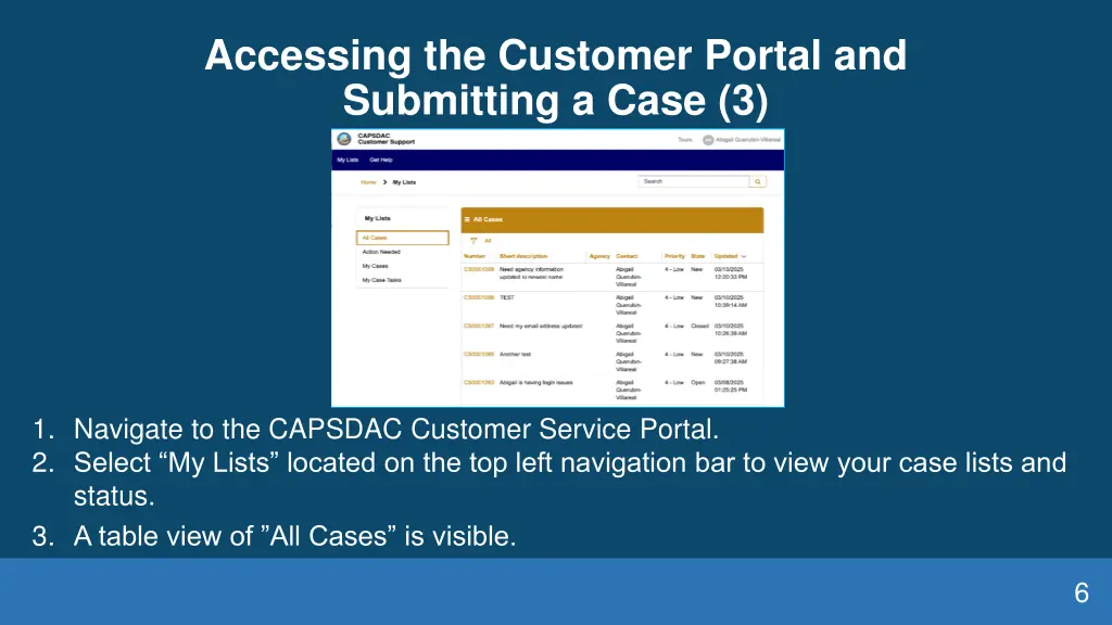 accessing the customer portal and submitting 2