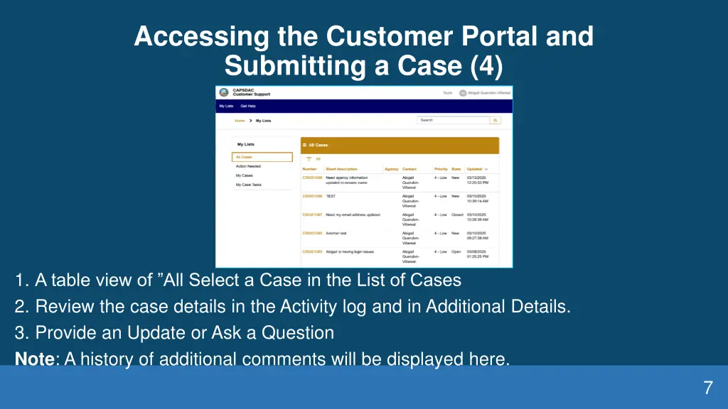 accessing the customer portal and submitting 3