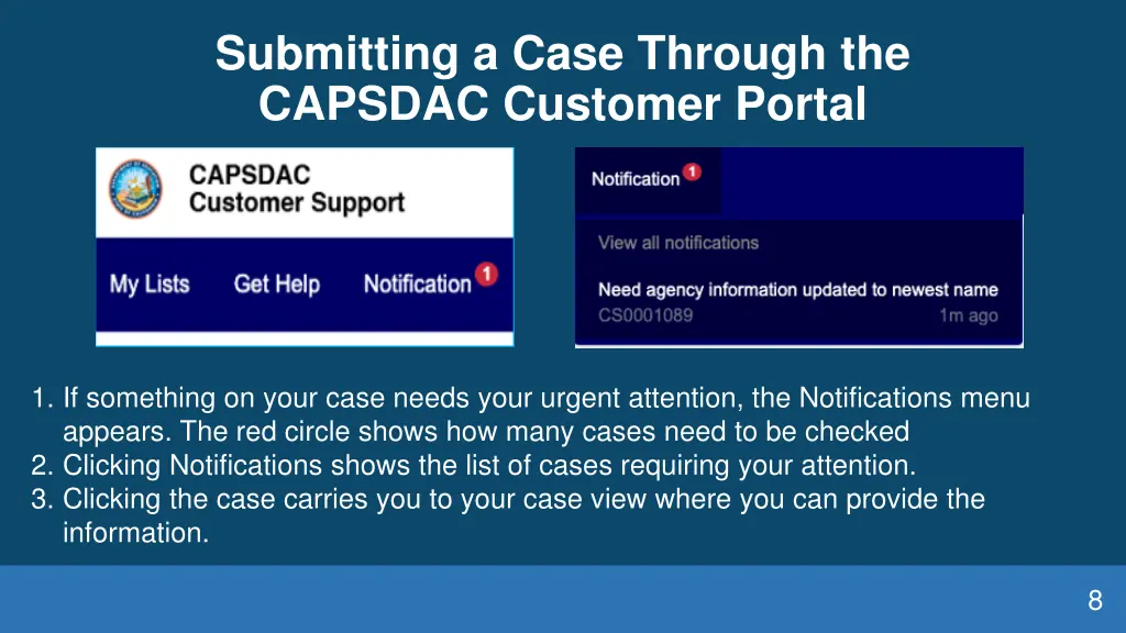 submitting a case through the capsdac customer 1