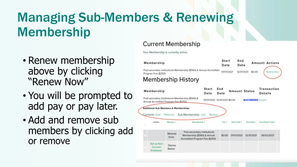 managing sub members renewing membership 1