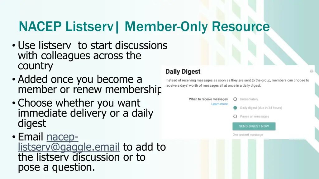 nacep listserv member only resource use listserv