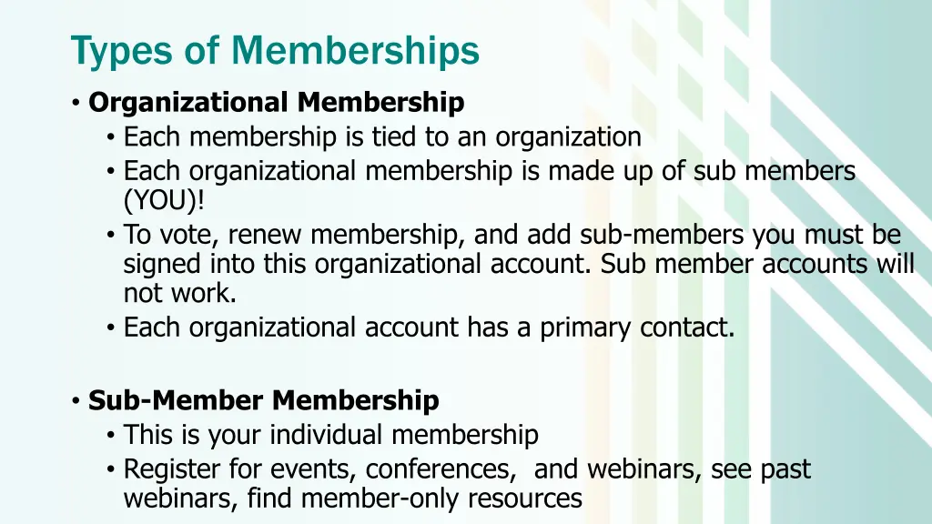 types of memberships organizational membership