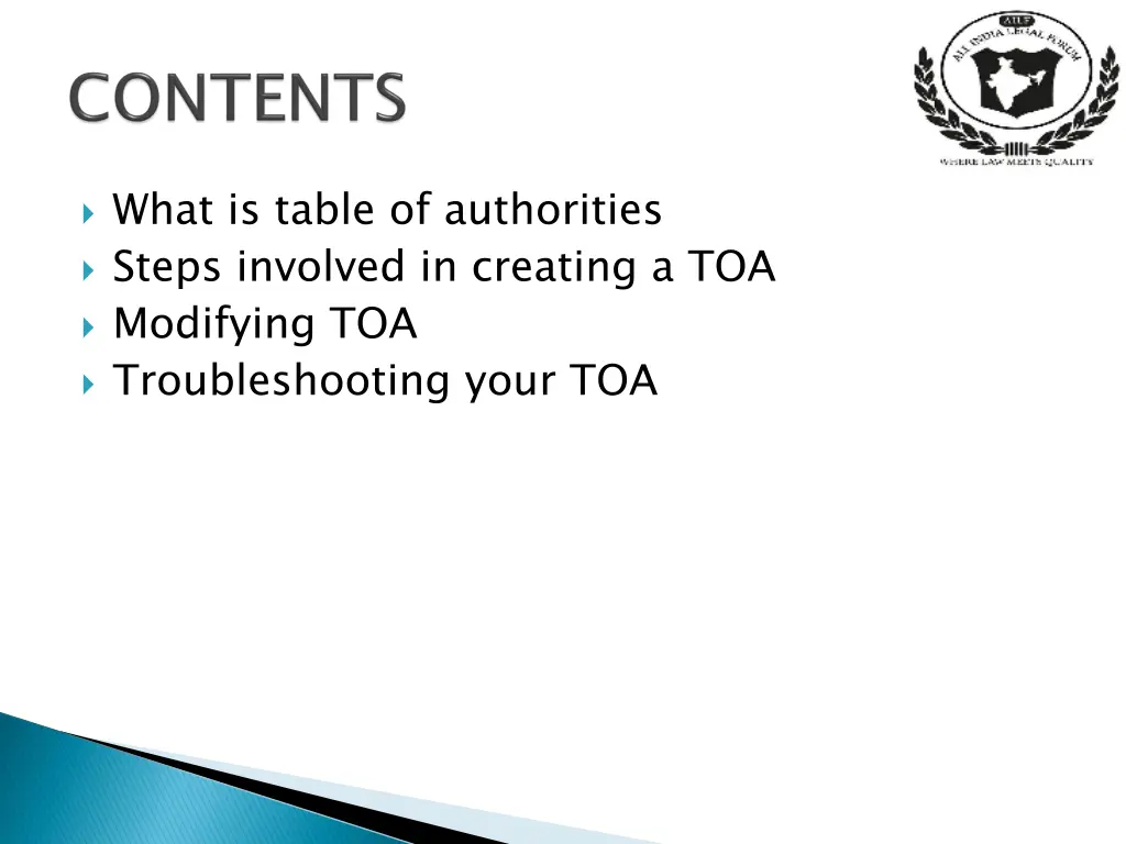 what is table of authorities steps involved