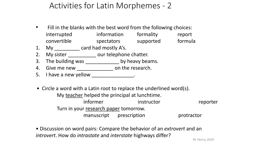 activities for latin morphemes 2