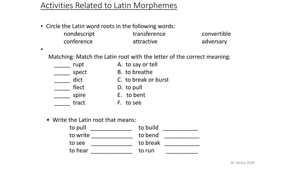activities related to latin morphemes