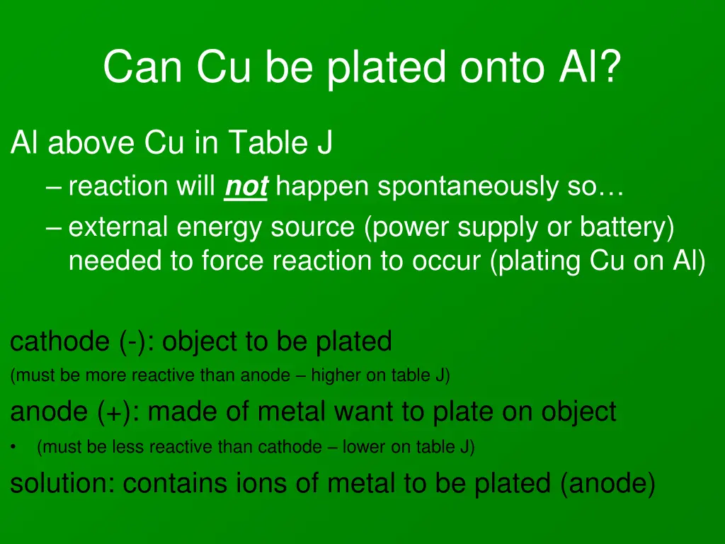 can cu be plated onto al